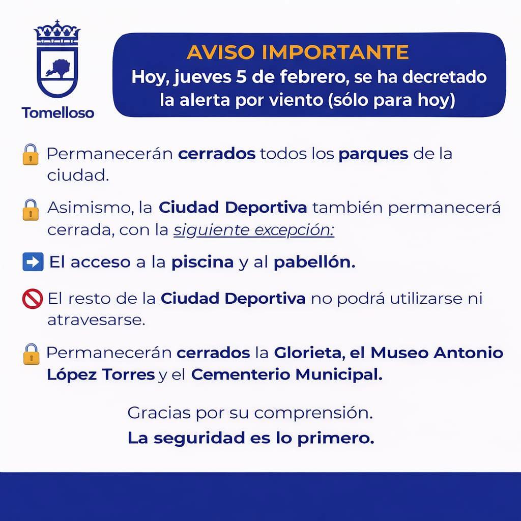 Tomelloso activa la alerta por viento y cierra parques y espacios públicos este jueves 5 de febrero 1 deportes
