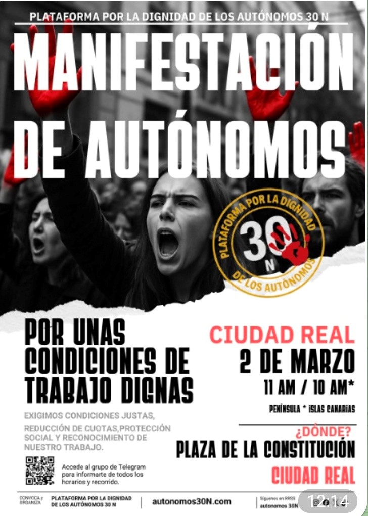 La Plataforma por la Dignidad de los Autónomos 30N convoca nuevas movilizaciones el (30F) 2 de marzo en toda España