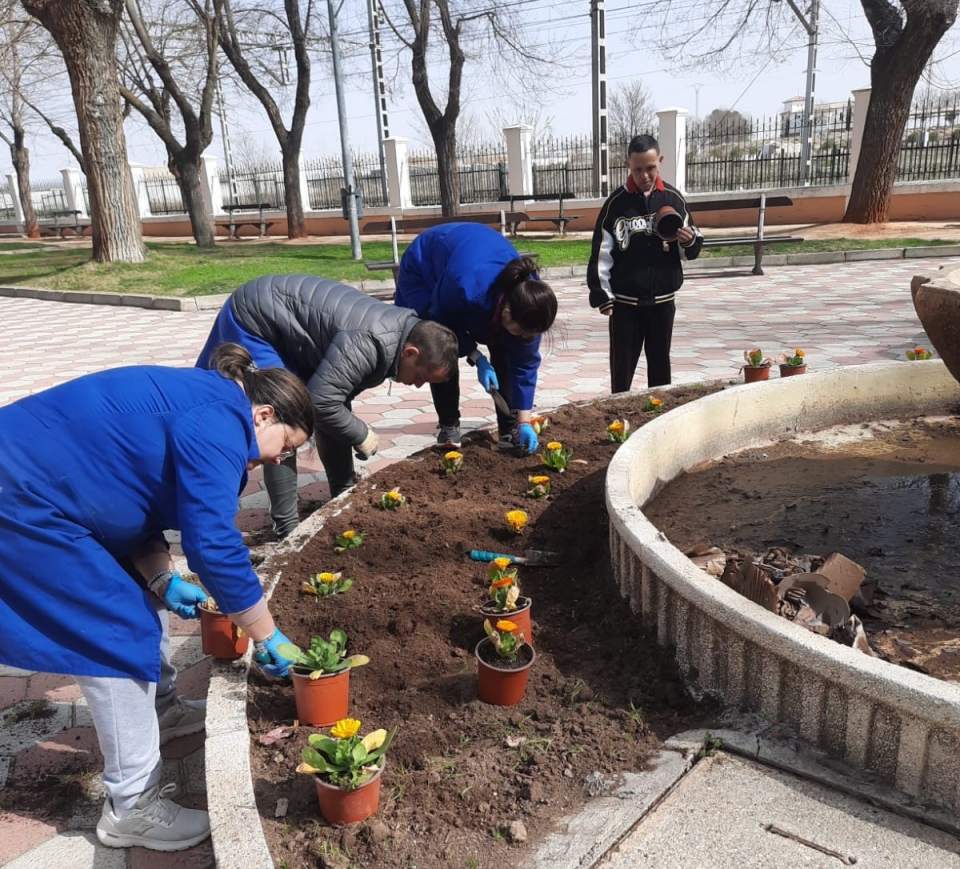 El Centro Ocupacional continúa con el cuidado de las zonas verdes y la plantación de flores en Villacañas 7 centro ocupacional villacanas 7