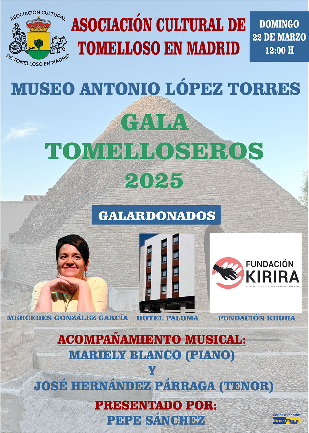 Mercedes González, Hotel Paloma y Fundación Kirira, galardonados en la Gala Tomelloseros del Año 2025