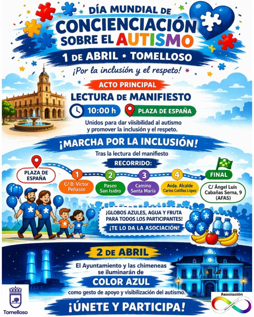 Tomelloso alza la voz hoy por el autismo con una marcha inclusiva y un manifiesto en la Plaza de España 1 concienciacionautismo
