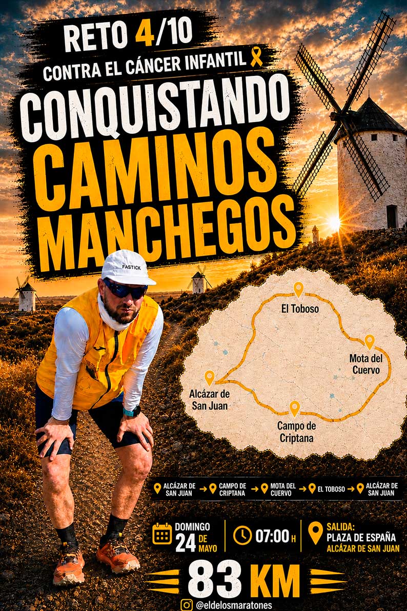 Dani Caballero recorrerá 83 kilómetros por La Mancha en su cuarto reto solidario contra el cáncer infantil