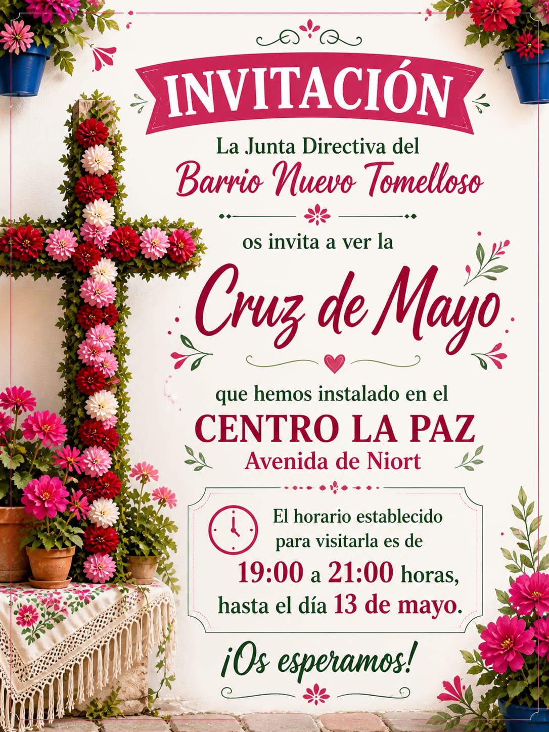 El Barrio Nuevo de Tomelloso hace florecer mayo con una Cruz llena de tradición en el Centro La Paz