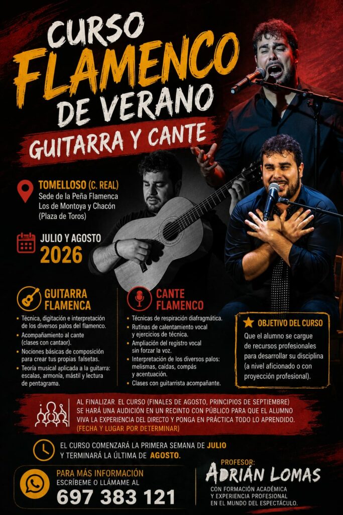 Tomelloso acogerá este verano un curso de guitarra y cante flamenco con Adrián Lomas 1 Tomelloso acogerá este verano un curso de guitarra y cante flamenco con Adrián Lomas