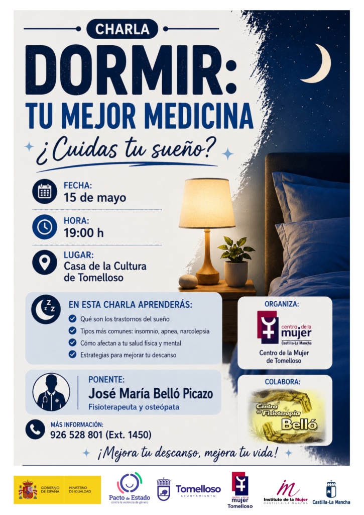 🔴 Jos&eacute; Mar&iacute;a Bell&oacute; alerta en Tomelloso sobre la epidemia silenciosa de dormir mal

🛌 El fisioterapeuta y oste&oacute;pata Jos&eacute; Mar&iacute;a Bell&oacute; Picazo abordar&aacute; en Tomelloso una realidad cada vez m&aacute;s presente: los trastornos del sue&ntilde;o y sus consecuencias en la salud f&iacute;sica y emocional.

📍 La charla tendr&aacute; lugar en la Casa de la Cultura y pondr&aacute; especial atenci&oacute;n en el impacto del mal descanso durante la menopausia.

✨ Una cita abierta para tomar conciencia, prevenir y mejorar la calidad de vida a trav&eacute;s de un descanso m&aacute;s saludable.

📎 M&aacute;s informaci&oacute;n aqu&iacute;: https://www.cuadernosmanchegos.com/tomelloso/jose-maria-bello-alerta-en-tomelloso-sobre-la-epidemia-silenciosa-de-dormir-mal/

#Tomelloso #Salud #Sue&ntilde;o #Bienestar #Jos&eacute;Mar&iacute;aBell&oacute; #Menopausia #CuadernosManchegos