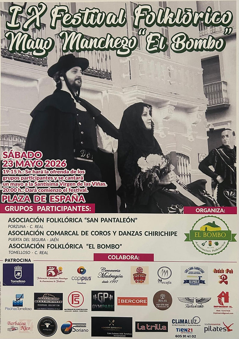 Tomelloso celebrará el IX Festival Folklórico Mayo Manchego “El Bombo” el 23 de mayo de 2026