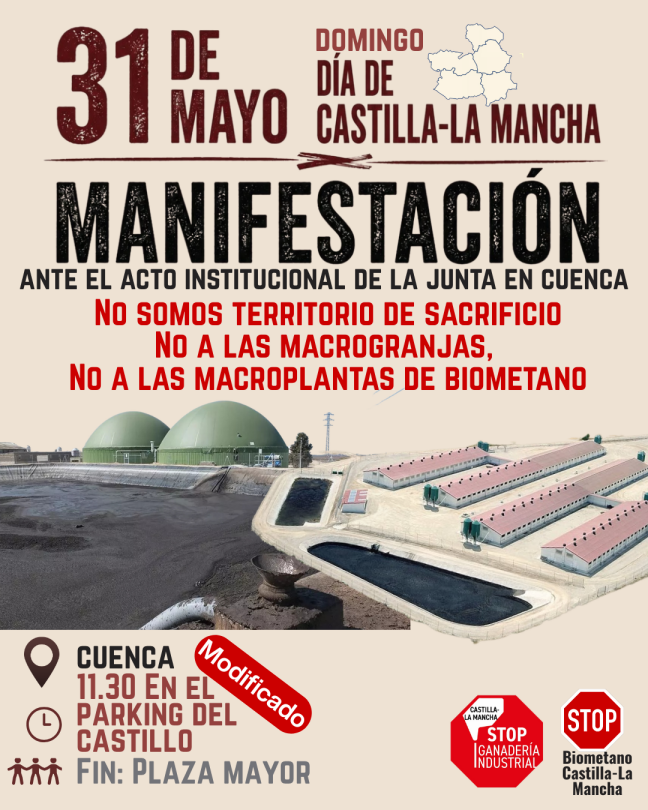 “No queremos ser tierra de sacrificio”: manifestación en Cuenca el Día de Castilla-La Mancha contra las macroplantas de biometano y las macrogranjas 2 manifestacionmacrogranjas 2