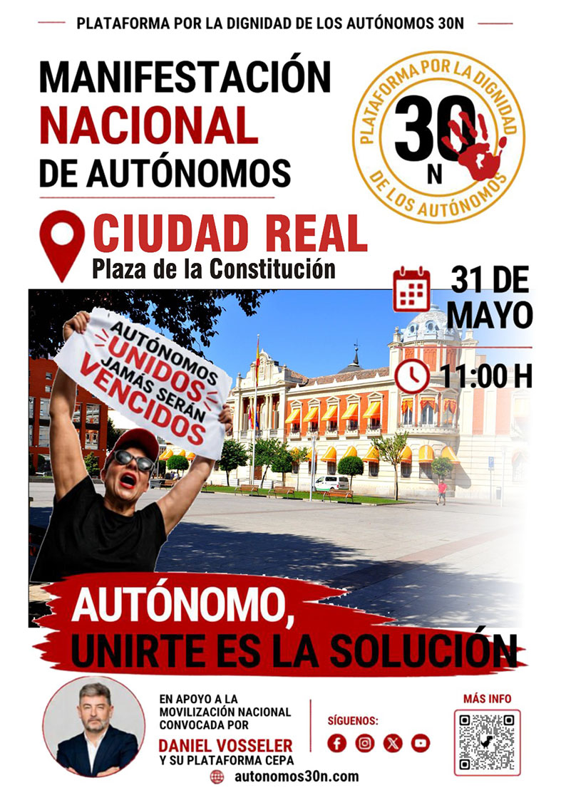 La Plataforma por la Dignidad de los Autónomos 30N consolida un frente común con marchas en 22 provincias el próximo 31 de mayo
