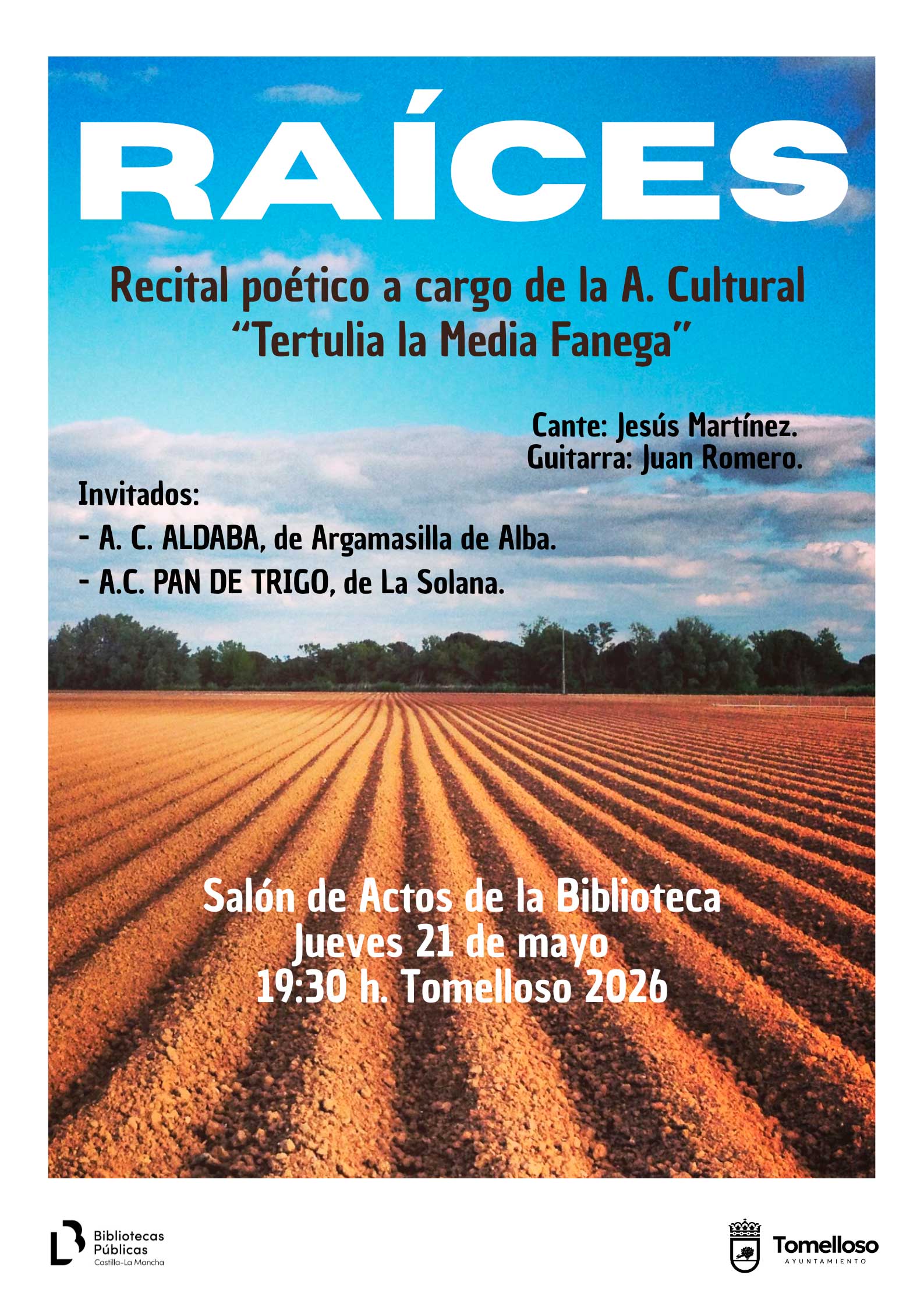 La Biblioteca Municipal de Tomelloso acoge el recital poético “Raíces” de La Media Fanega