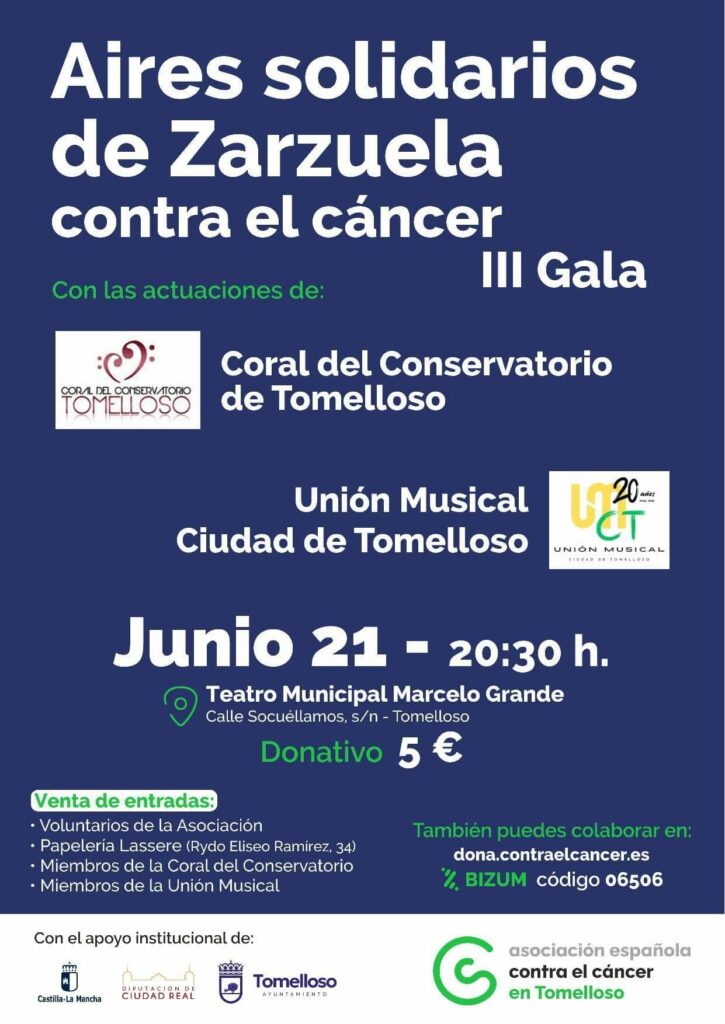 Tomelloso acoge la III Gala “Aires solidarios de Zarzuela contra el cáncer” el próximo 21 de junio 1 aires solidarios de zarzuela