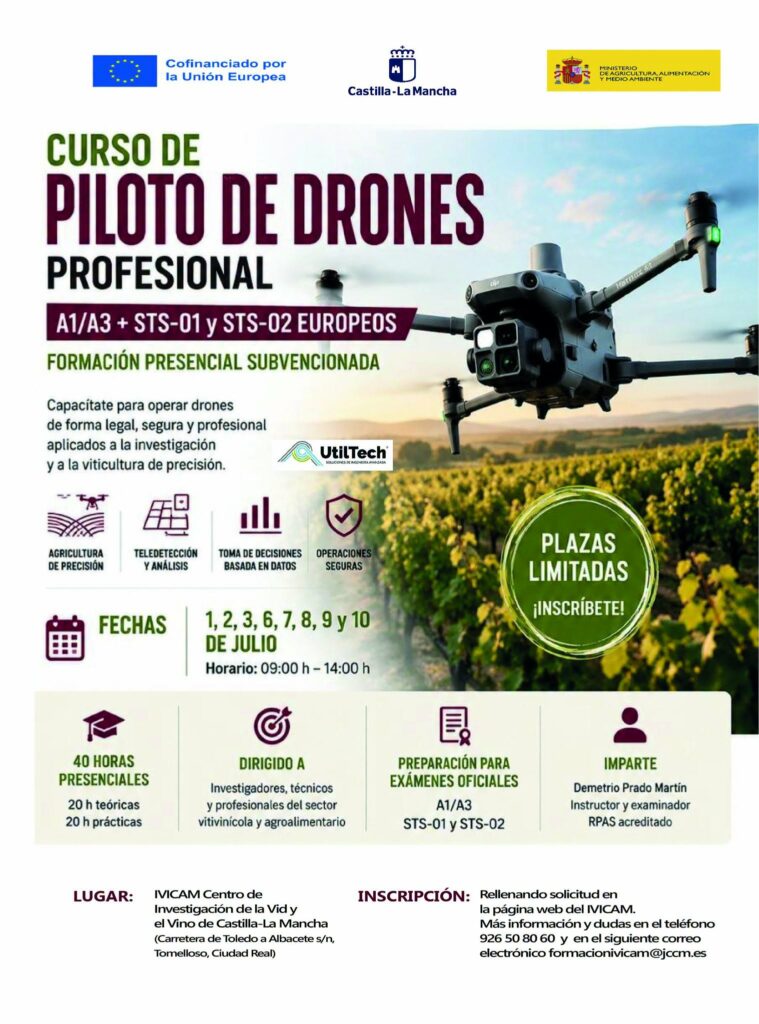 El IVICAM acoge un curso profesional de piloto de drones aplicado a la viticultura y la agricultura de precisi&oacute;n