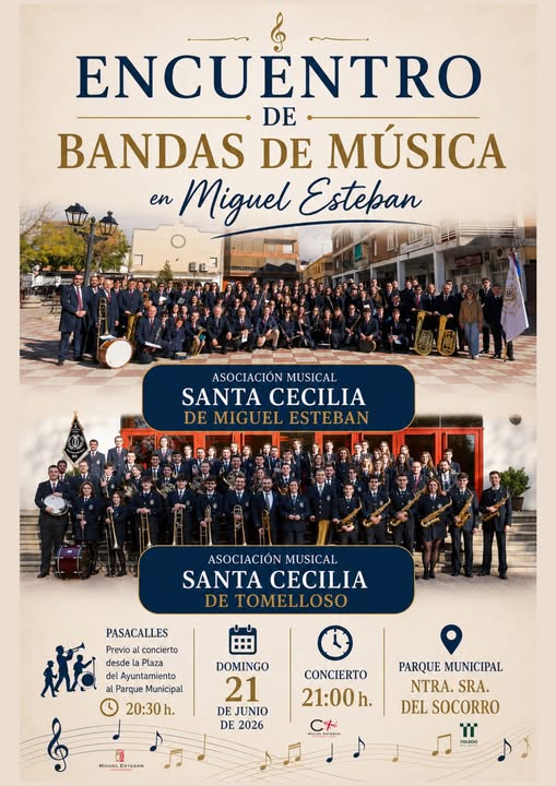 Miguel Esteban acoge el Encuentro de Bandas de Música 2026 con Santa Cecilia de Tomelloso y Miguel Esteban