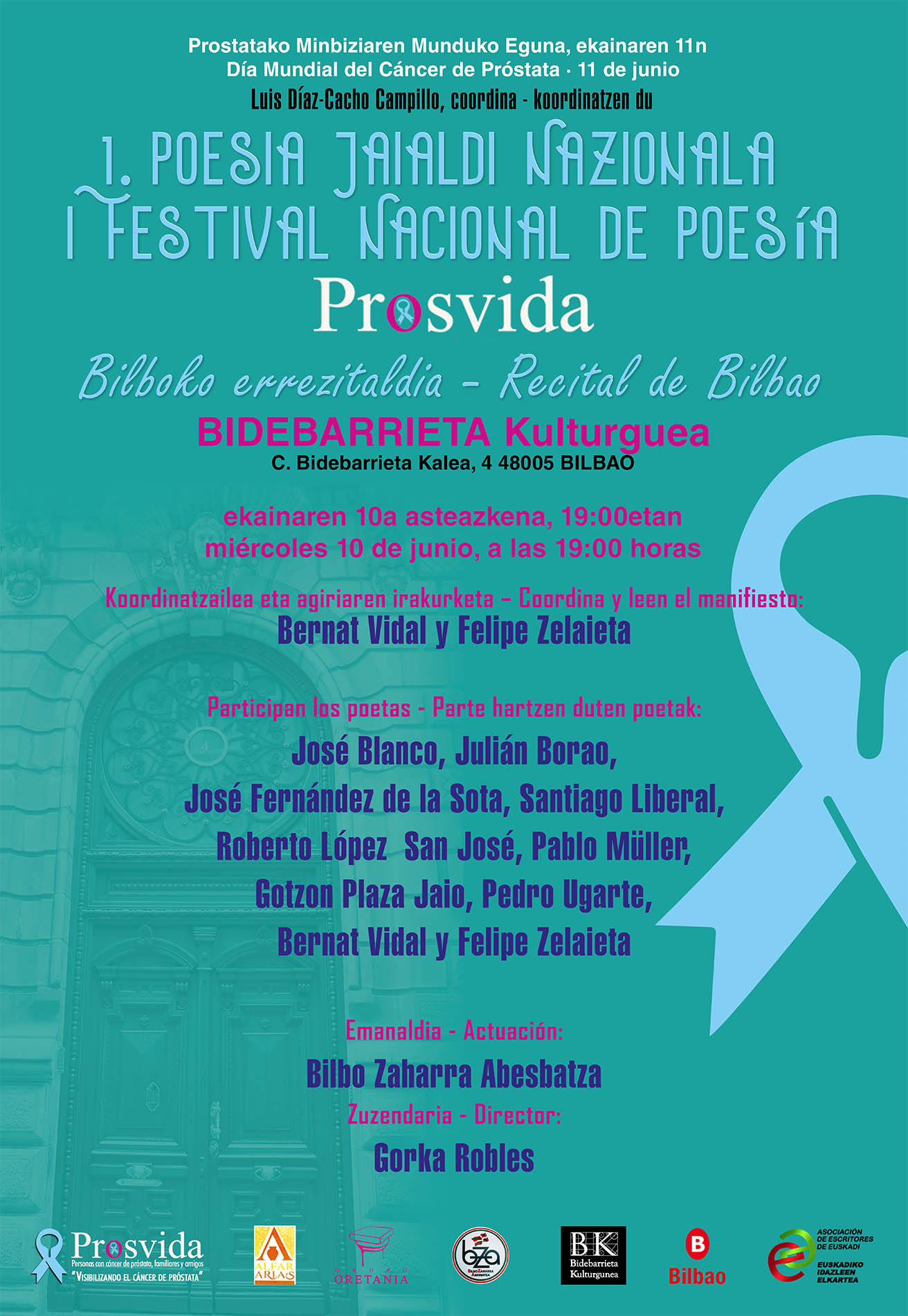 Los grandes nombres de la poesía vasca se alían en Bilbao con PROSVIDA para luchar contra el cáncer de próstata