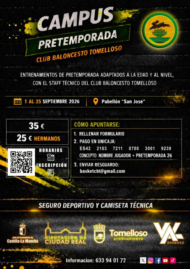 El Club Baloncesto Tomelloso abre la inscripción para su Campus de Pretemporada 2026 1 El Club Baloncesto Tomelloso abre la inscripción para su Campus de Pretemporada 2026