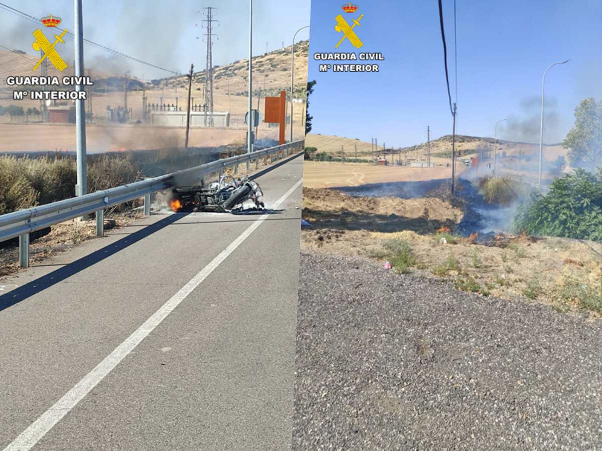 La Guardia Civil salva la vida a un motorista que ardía tras incendiarse su motocicleta en Almuradiel