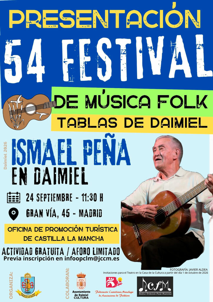 El Festival Folk “Tablas de Daimiel” celebrará su 54 edición con un homenaje al cantautor Ismael Peña 1 El Festival Folk “Tablas de Daimiel” celebrará su 54 edición con un homenaje al cantautor Ismael Peña