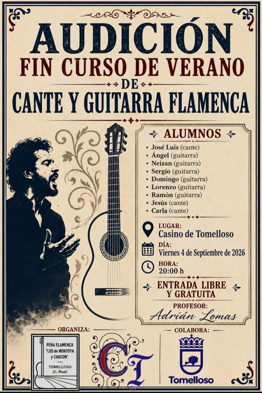 Los alumnos de Adrián Lomas clausurarán el curso de verano con una audición musical gratuita en el Casino de Tomelloso