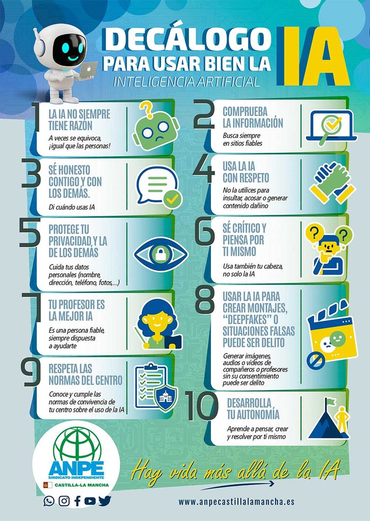 Anpe lanza una campaña para promover el uso responsable de la inteligencia artificial dirigida al alumnado de centros de enseñanzas medias 1 decalogoia