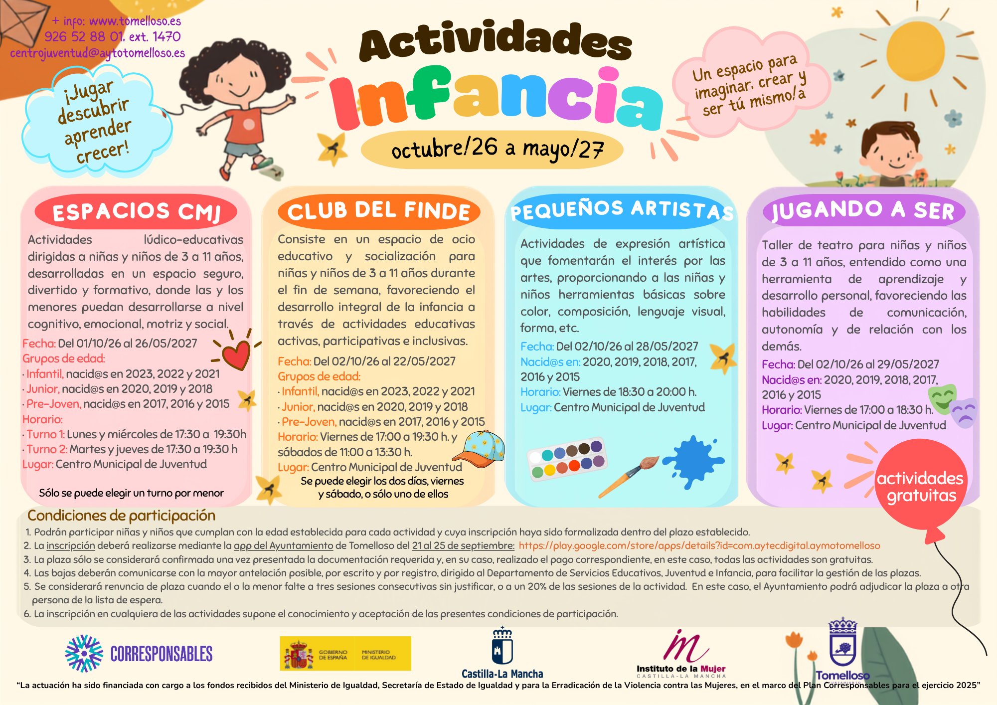 Tomelloso estrena nuevas actividades para niños y recupera el ‘Club del finde’ este curso 1 La Concejalía de Infancia abre las inscripciones para toda su programación del curso 2026/2027
