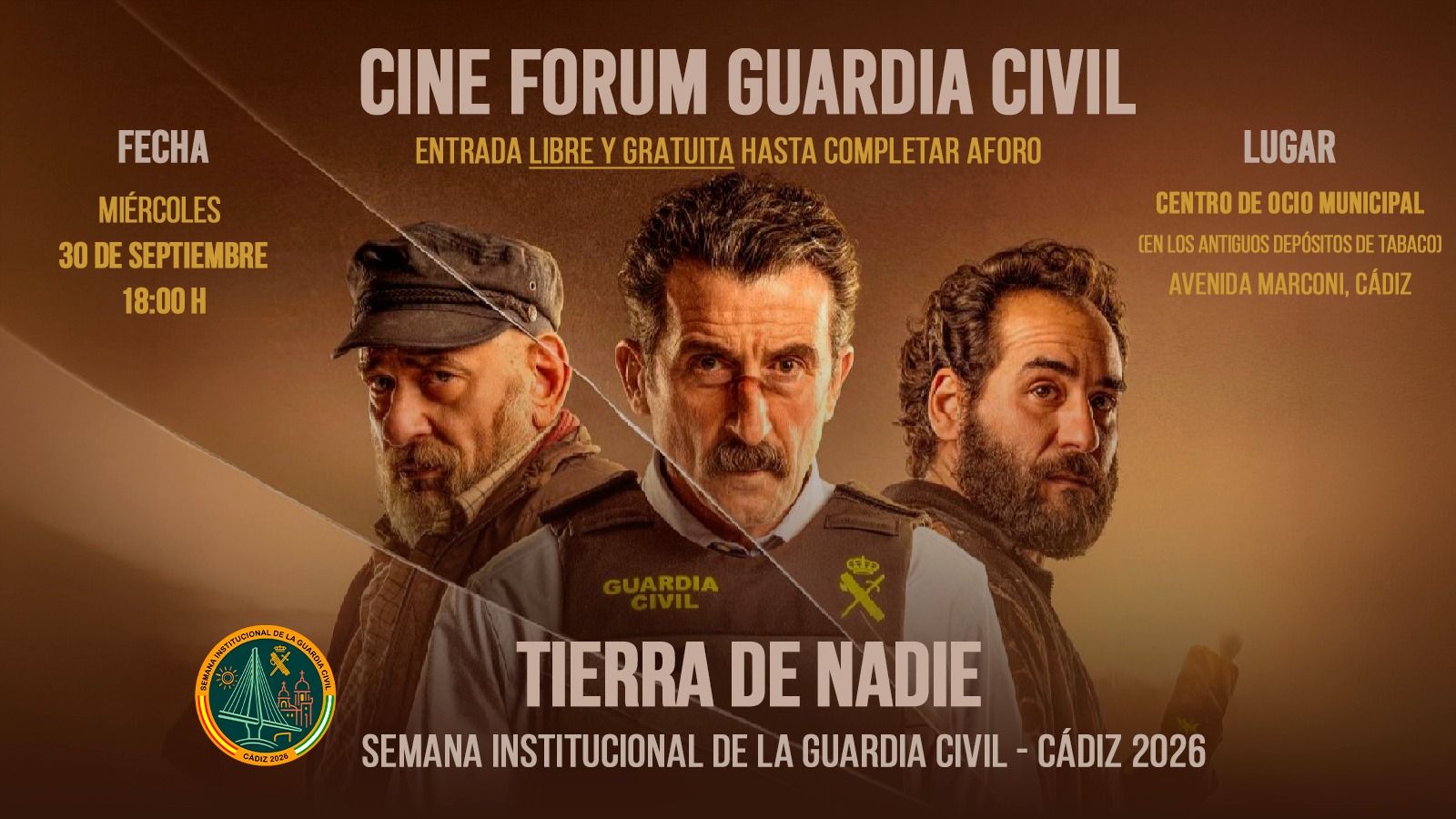‘Tierra de nadie’ protagonizará un cine fórum de la Guardia Civil en Cádiz el 30 de septiembre