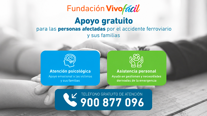 La Fundación Vivofácil habilita el teléfono 900 877 096 para ayudar a las personas y familiares afectados por el accidente ferroviario