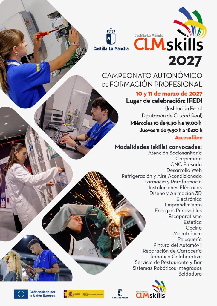 Último día para que los centros públicos de FP se apunten a CLMSKILLS 2027, con precedente de plata para Tomelloso 1 clm skills 2027 1