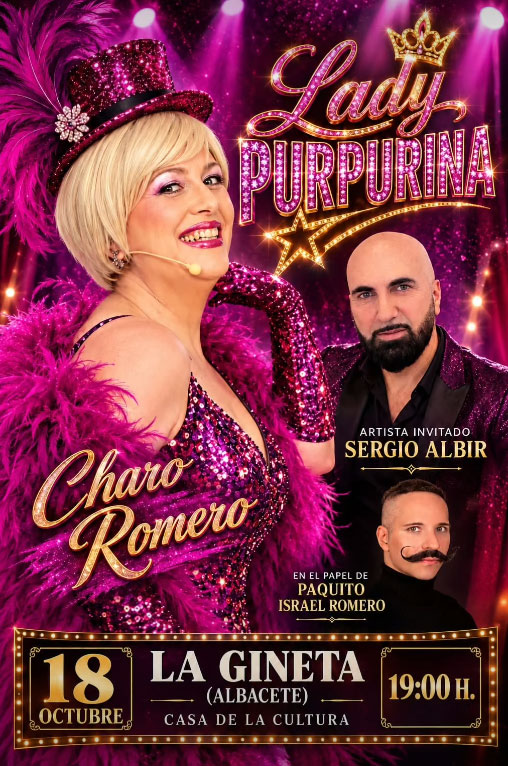 ‘Lady Purpurina’ llega esta tarde a La Gineta con música, humor y la historia de una vedette obligada a reinventarse