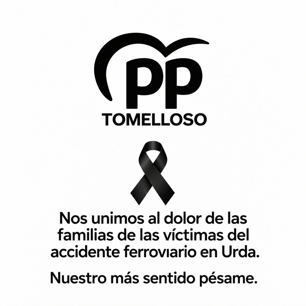 El PP de Tomelloso se une al dolor de las familias de las víctimas del accidente ferroviario de Urda y traslada su pésame