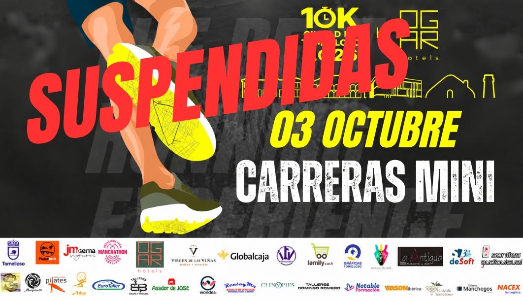 Suspendidas las Carreras Mini de la 10K Ciudad de Tomelloso 2026 por la alerta amarilla de la AEMET