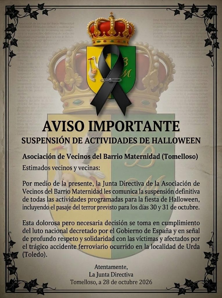 La Asociación del Barrio Maternidad suspende sus actividades de Halloween en Tomelloso 1 suspendido halloween barrio maternidad