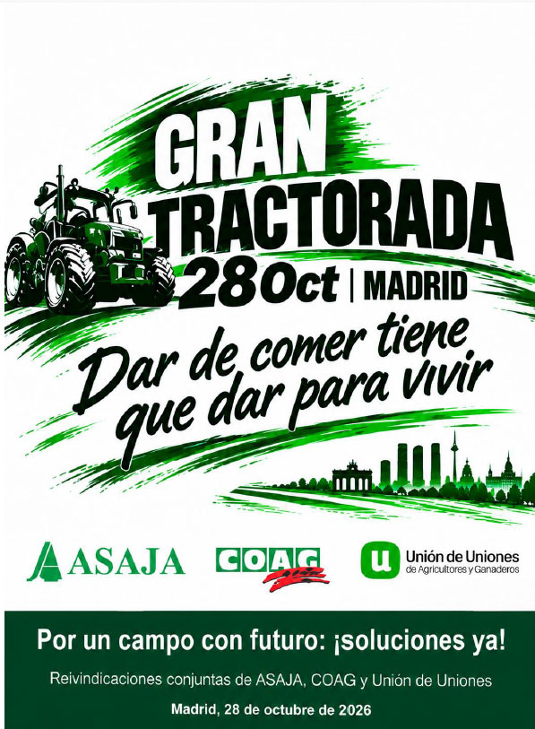 La Unión de Agricultores y Ganaderos de Castilla–La Mancha anima a los agricultores y ganaderos a sumarse la tractorada del 28 de octubre en Madrid